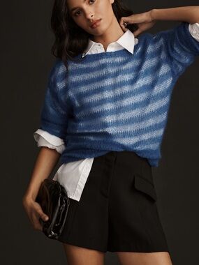 Maeve Blue Fuzzy Crewneck Sweater